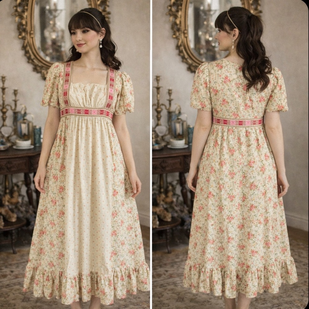 Vintage Cottagecore Short-sleeve Maxi Dress